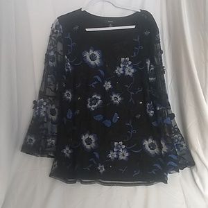 Alfani Blue And Black Embroidered Top